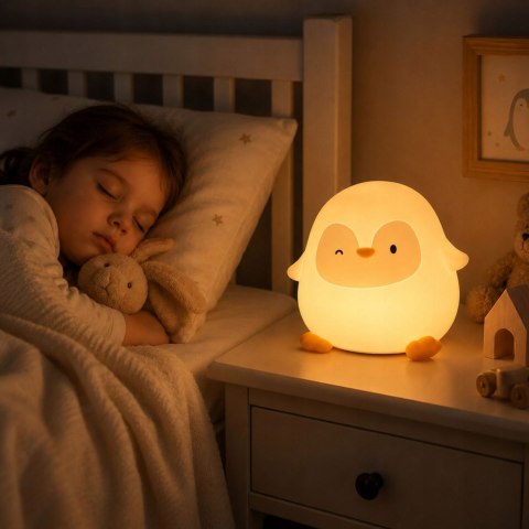 Lampka nocna pingwin led dla dzieci miękka dotykowa silikonowa usb-c timer