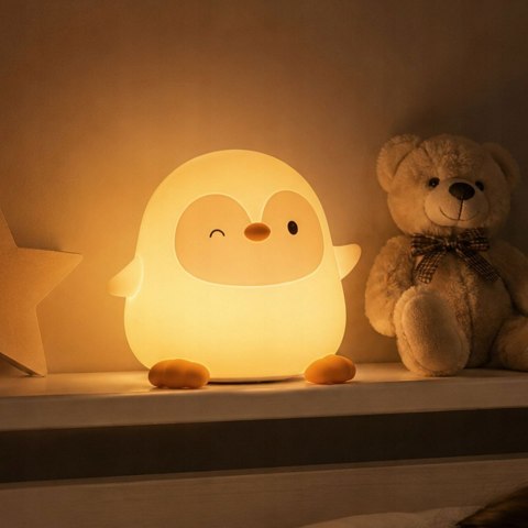 Lampka nocna pingwin led dla dzieci miękka dotykowa silikonowa usb-c timer