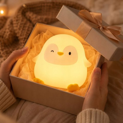 Lampka nocna pingwin led dla dzieci miękka dotykowa silikonowa usb-c timer