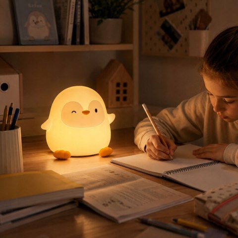 Lampka nocna pingwin led dla dzieci miękka dotykowa silikonowa usb-c timer