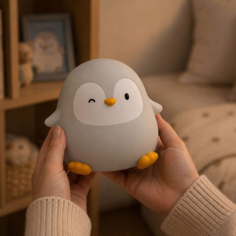 Lampka nocna pingwin led dla dzieci miękka dotykowa silikonowa usb-c timer