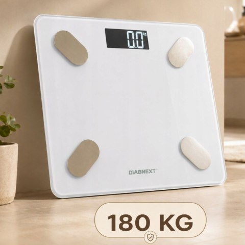 Waga łazienkowa elektroniczna 180kg biała szklana lcd analityczna slim fit