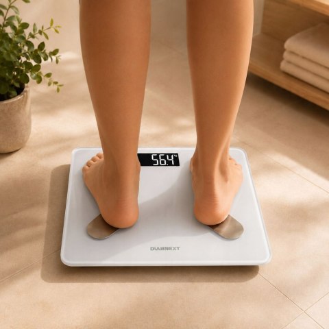 Waga łazienkowa elektroniczna 180kg biała szklana lcd analityczna slim fit