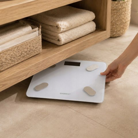 Waga łazienkowa elektroniczna 180kg biała szklana lcd analityczna slim fit