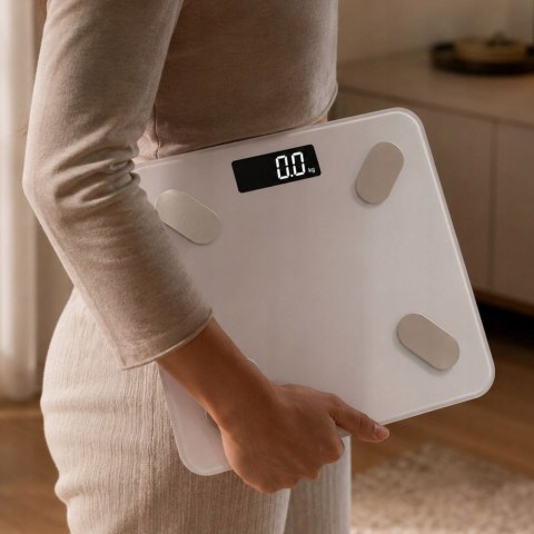 Waga łazienkowa elektroniczna 180kg biała szklana lcd analityczna slim fit