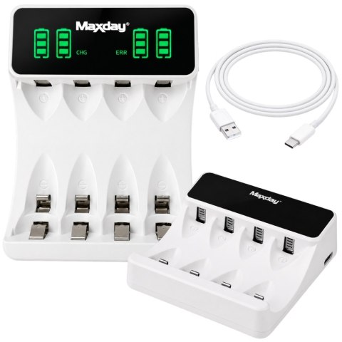Ładowarka do akumulatorków aa aaa usb c lcd 4 sloty szybkie ładowanie
