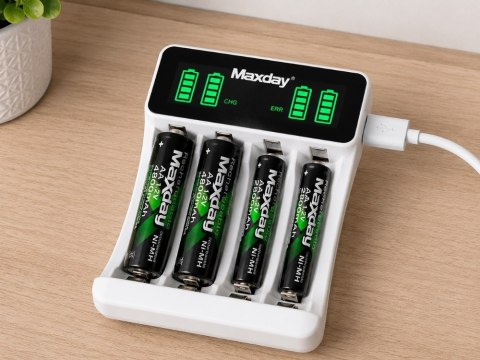Ładowarka do akumulatorków aa aaa usb c lcd 4 sloty szybkie ładowanie