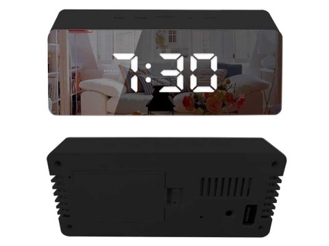 Zegar budzik termometr lustro led alarm data 4w1