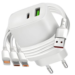 Szybka ładowarka do telefonu sieciowa 20w usb i usb-c + kabel 3w1 do iphone