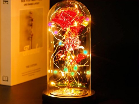 Wieczna róża w szkle prezent led rgb świecąca czerwona szklana na okazję