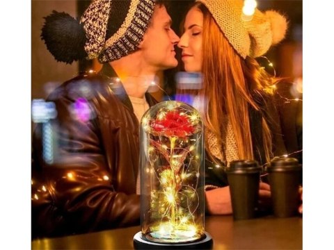 Wieczna róża w szkle prezent led rgb świecąca czerwona szklana na okazję