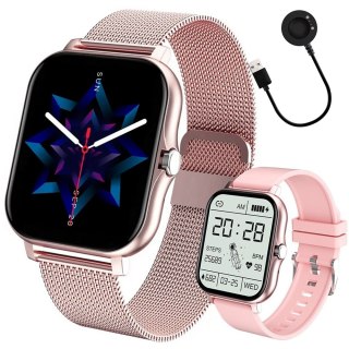 Smartwatch zegarek damski męski gumowy pasek sport bluetooth rozmowy różowy