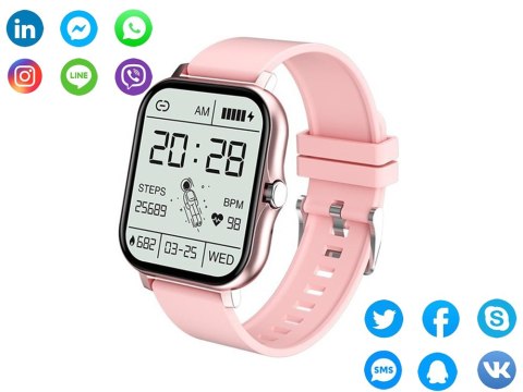 Smartwatch zegarek damski męski gumowy pasek sport bluetooth rozmowy różowy