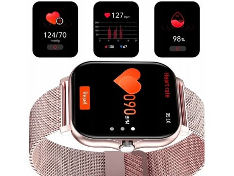 Smartwatch zegarek damski męski gumowy pasek sport bluetooth rozmowy różowy