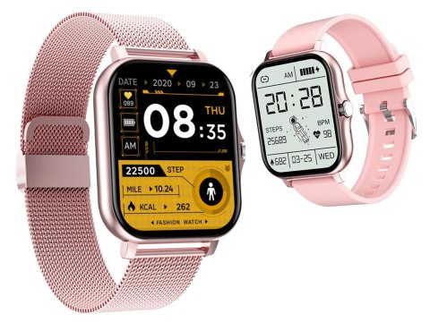 Smartwatch zegarek damski męski gumowy pasek sport bluetooth rozmowy różowy