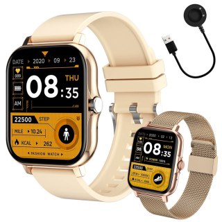 Smartwatch zegarek damski męski gumowy pasek sport bluetooth rozmowy złoty
