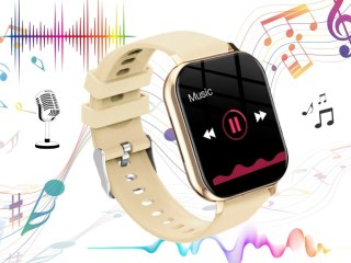 Smartwatch zegarek damski męski gumowy pasek sport bluetooth rozmowy złoty