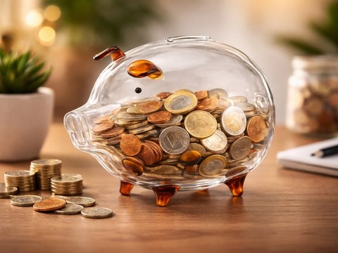 Świnka skarbonka szklana na pieniądze monety banknoty na prezent duża