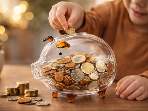 Świnka skarbonka szklana na pieniądze monety banknoty na prezent duża
