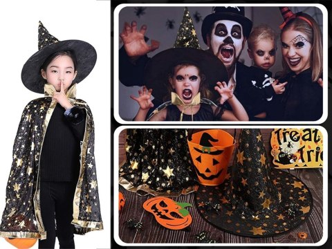 Strój przebranie kostium czarodziej czarodzieja halloween peleryna kapelusz