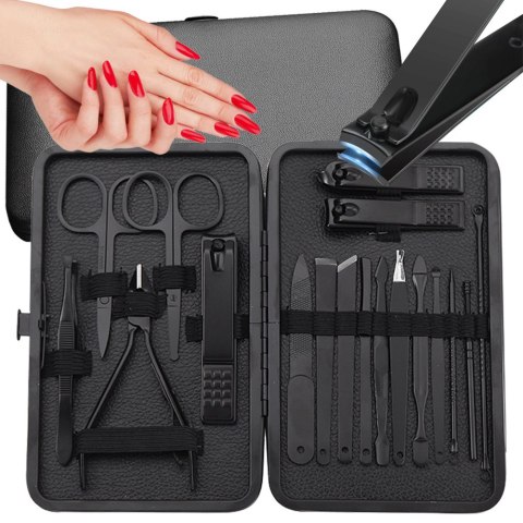Zestaw do paznokci przybornik manicure pedicure etui cążki 18 elementów