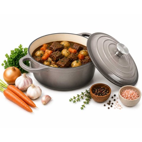 EMALIOWANY GARNEK ŻELIWNY 24cm 4,2L SZARY 7719
