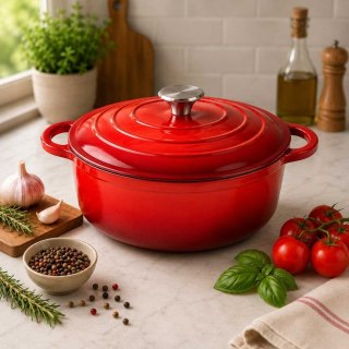 EMALIOWANY GARNEK ŻELIWNY 26cm 4,8L CZERWONY 7709