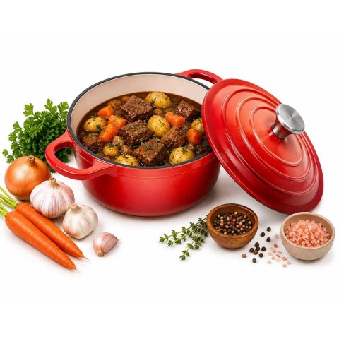 EMALIOWANY GARNEK ŻELIWNY 28cm 5,9L CZERWONY 7710