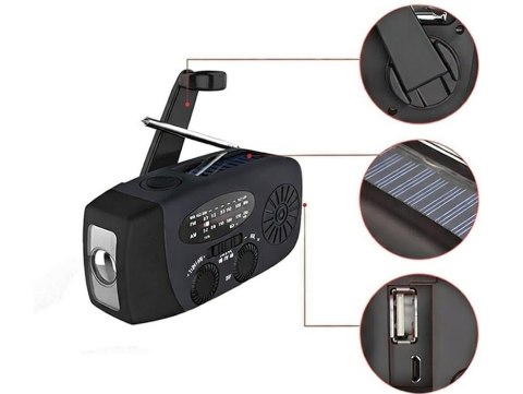 Radio latarka akumulatorowe solarne dynamo na korbkę powerbank usb awaryjne