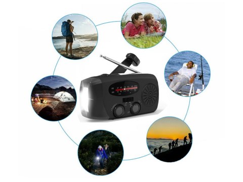 Radio latarka akumulatorowe solarne dynamo na korbkę powerbank usb awaryjne
