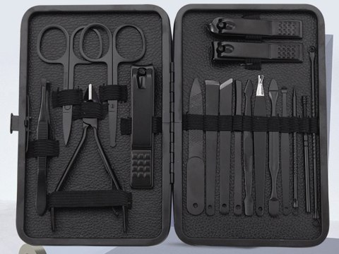 Zestaw do paznokci przybornik manicure pedicure etui cążki 18 elementów