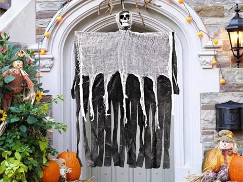 Dekoracja halloween wisząca ozdoba duch szkielet śmierć zjawa czaszka 80 cm