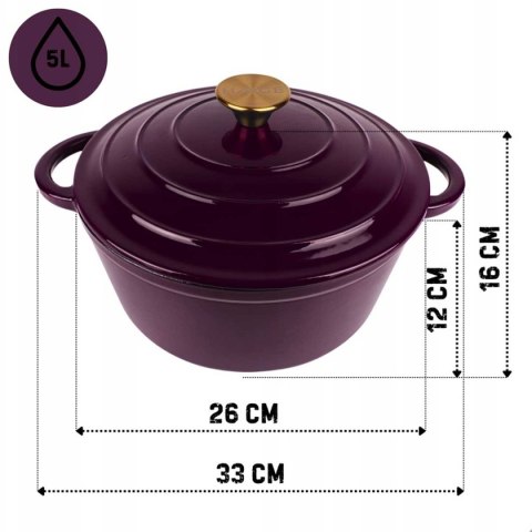 EMALIOWANY GARNEK ŻELIWNY 26cm 5L HAGE EGGPLANT