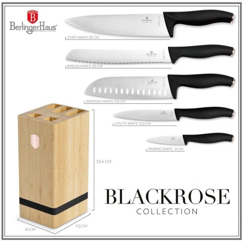 ZESTAW NOŻY BERLINGER HAUS BH-2970 BLACK ROSE W BLOKU BAMBUSOWYM