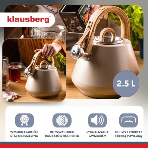 CZAJNIK STALOWY Z GWIZDKIEM 2,5L KLAUSBERG KB-7950 BEŻOWY