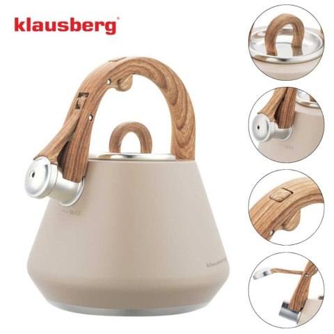 CZAJNIK STALOWY Z GWIZDKIEM 2,5L KLAUSBERG KB-7950 BEŻOWY