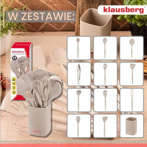 ZESTAW 12 SILIKONOWYCH PRZYBORÓW KUCHENNYCH W STOJAKU KLAUSBERG KB-9012