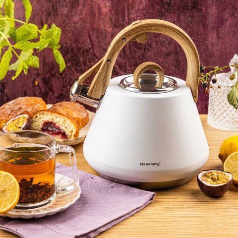 CZAJNIK STALOWY Z GWIZDKIEM 2,5L KLAUSBERG KB-9061 BIAŁY