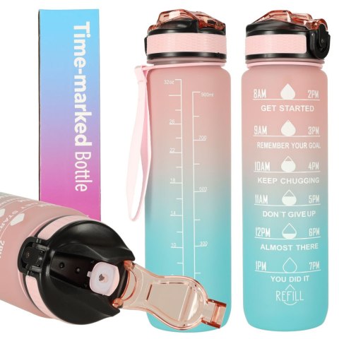 Butelka Motywacyjna 1L BPA FREE Bidon Sportowy ze Słomką Na Siłownię
